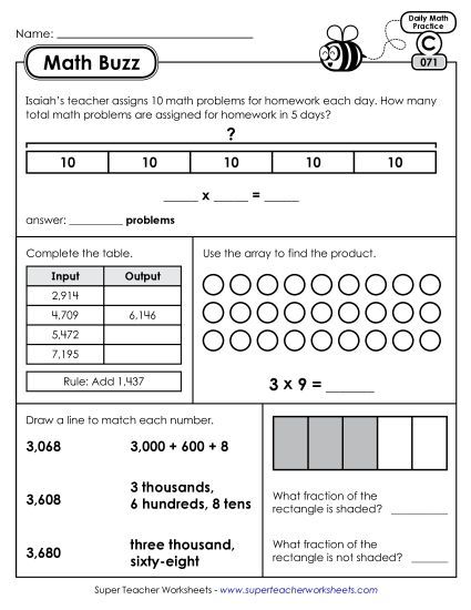 Math Buzz: Week 15 Worksheets 71 through 75 (Printable PDF Worksheet)