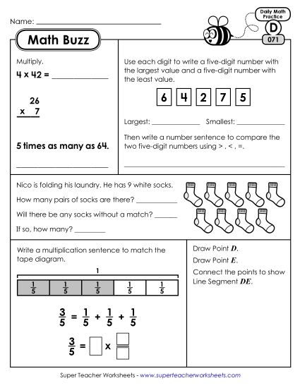 Math Buzz: Week 15 Worksheets 71 through 75 (Printable PDF Worksheet)
