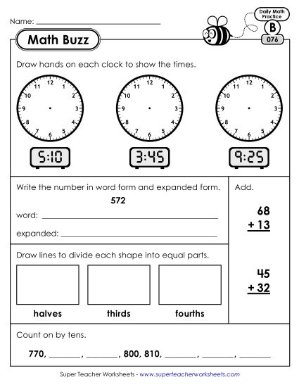Math Buzz: Week 16 Worksheets 76 through 80 (Printable PDF Worksheet)
