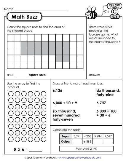 Math Buzz: Week 16 Worksheets 76 through 80 (Printable PDF Worksheet)