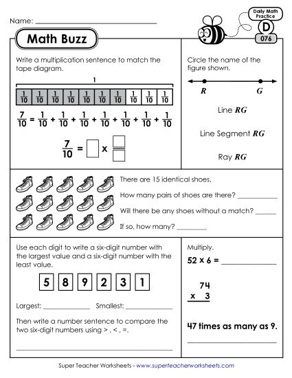 Math Buzz: Week 16 Worksheets 76 through 80 (Printable PDF Worksheet)