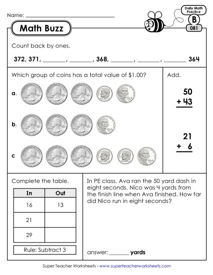 Math Buzz: Week 17 Worksheets 81 through 85 (Printable PDF Worksheet)