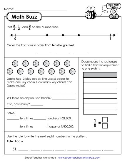 Math Buzz: Week 17 Worksheets 81 through 85 (Printable PDF Worksheet)
