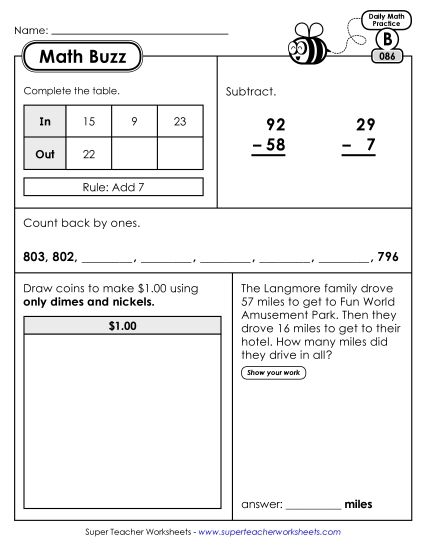 Math Buzz: Week 18 Worksheets 86 through 90 (Printable PDF Worksheet)