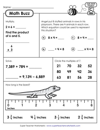 Math Buzz: Week 18 Worksheets 86 through 90 (Printable PDF Worksheet)