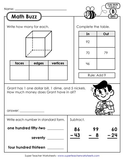 Math Buzz: Week 19 Worksheets 91 through 95 (Printable PDF Worksheet)