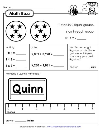 Math Buzz: Week 19 Worksheets 91 through 95 (Printable PDF Worksheet)