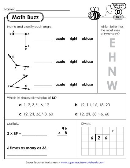Math Buzz: Week 19 Worksheets 91 through 95 (Printable PDF Worksheet)