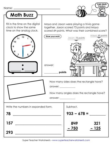 Math Buzz: Week 2 Worksheets 6 through 10 (Printable PDF Worksheet)