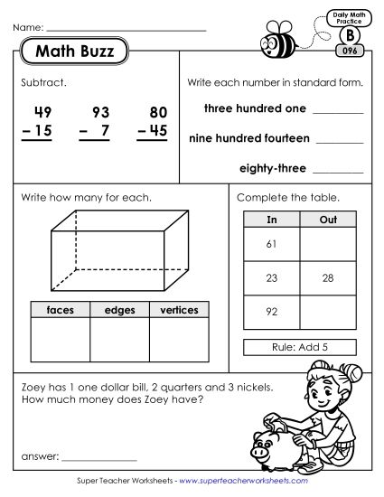 Math Buzz: Week 20 Worksheets 96 through 100 (Printable PDF Worksheet)