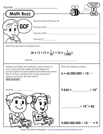 Math Buzz: Week 20 Worksheets 96 through 100 (Printable PDF Worksheet)