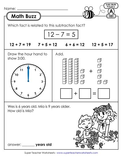 Math Buzz: Week 21 Worksheets 101 through 105 (Printable PDF Worksheet)