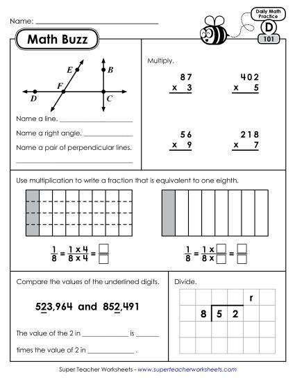 Math Buzz: Week 21 Worksheets 101 through 105 (Printable PDF Worksheet)