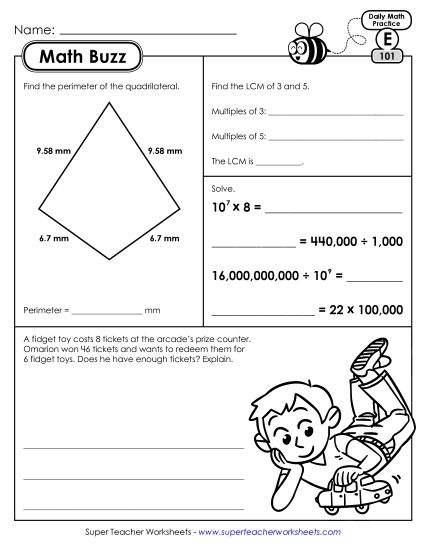 Math Buzz: Week 21 Worksheets 101 through 105 (Printable PDF Worksheet)