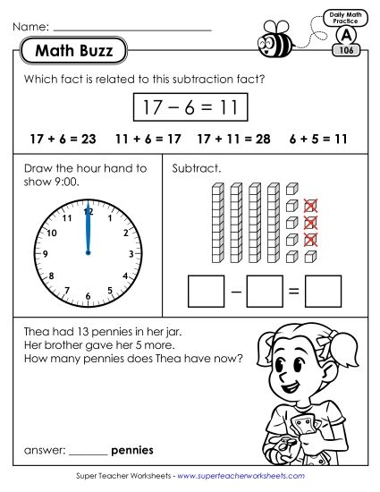 Math Buzz: Week 22 Worksheets 106 through 110 (Printable PDF Worksheet)
