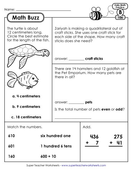 Math Buzz: Week 22 Worksheets 106 through 110 (Printable PDF Worksheet)