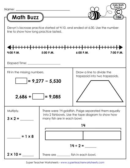 Math Buzz: Week 22 Worksheets 106 through 110 (Printable PDF Worksheet)