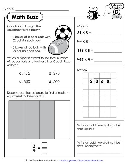 Math Buzz: Week 22 Worksheets 106 through 110 (Printable PDF Worksheet)