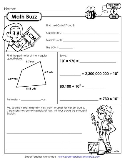 Math Buzz: Week 22 Worksheets 106 through 110 (Printable PDF Worksheet)