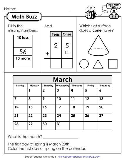 Math Buzz: Week 23 Worksheets 111 through 115 (Printable PDF Worksheet)