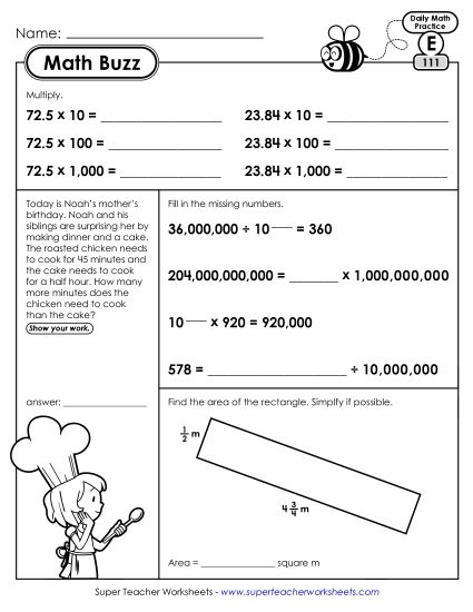 Math Buzz: Week 23 Worksheets 111 through 115 (Printable PDF Worksheet)