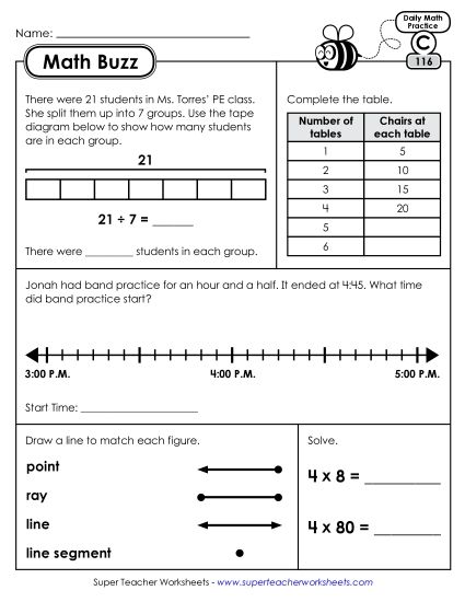 Math Buzz: Week 24 Worksheets 116 through 120 (Printable PDF Worksheet)