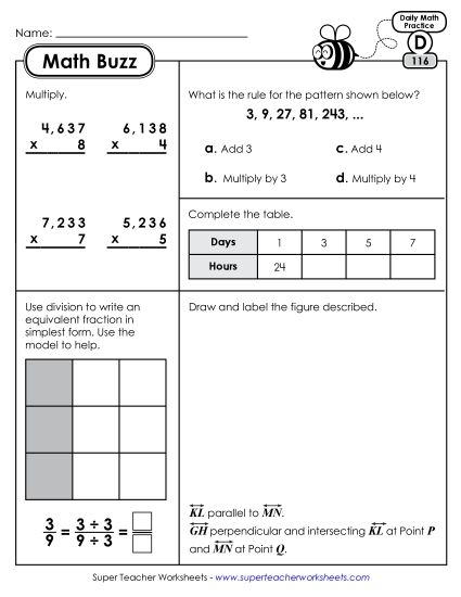 Math Buzz: Week 24 Worksheets 116 through 120 (Printable PDF Worksheet)