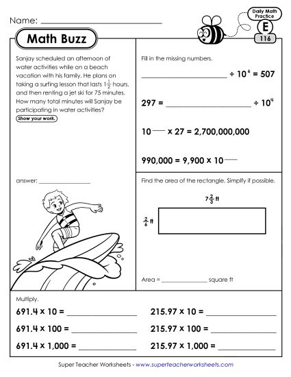 Math Buzz: Week 24 Worksheets 116 through 120 (Printable PDF Worksheet)