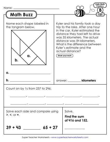 Math Buzz: Week 25 Worksheets 121 through 125 (Printable PDF Worksheet)