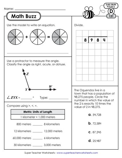 Math Buzz: Week 25 Worksheets 121 through 125 (Printable PDF Worksheet)