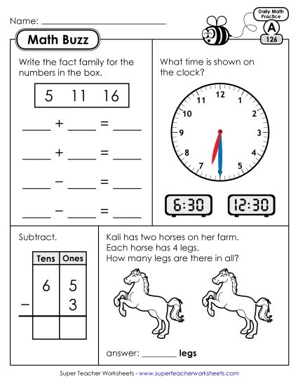 Math Buzz: Week 26 Worksheets 126 through 130 (Printable PDF Worksheet)