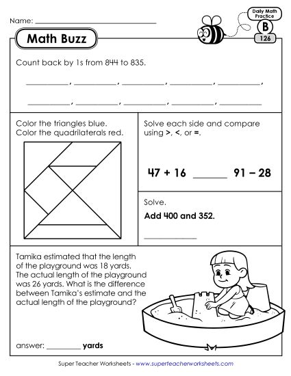 Math Buzz: Week 26 Worksheets 126 through 130 (Printable PDF Worksheet)