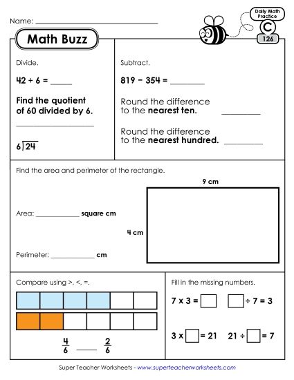 Math Buzz: Week 26 Worksheets 126 through 130 (Printable PDF Worksheet)