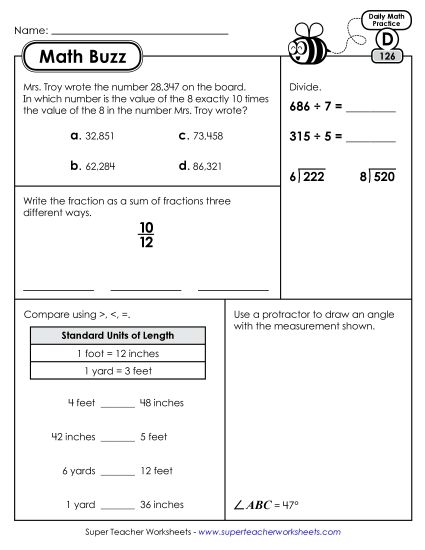 Math Buzz: Week 26 Worksheets 126 through 130 (Printable PDF Worksheet)