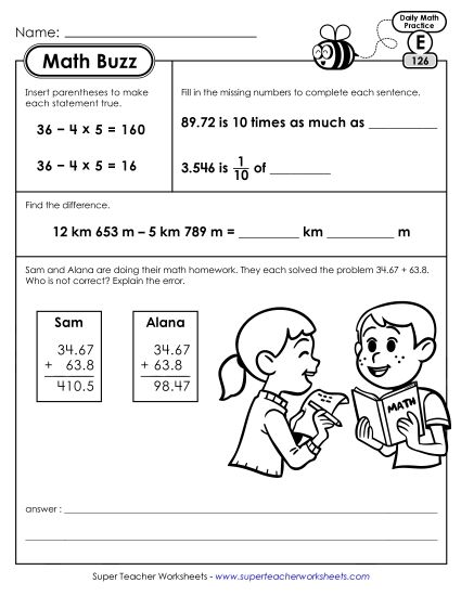 Math Buzz: Week 26 Worksheets 126 through 130 (Printable PDF Worksheet)