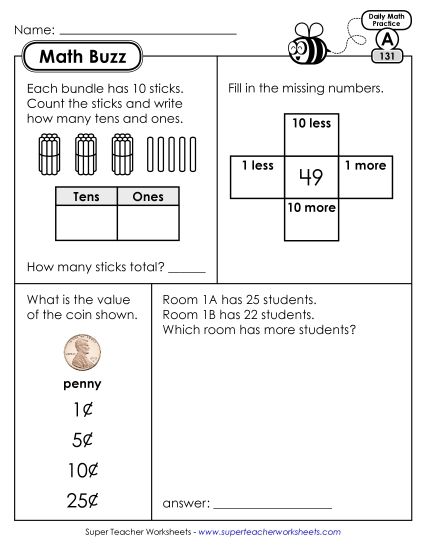 Math Buzz: Week 27 Worksheets 131 through 135 (Printable PDF Worksheet)