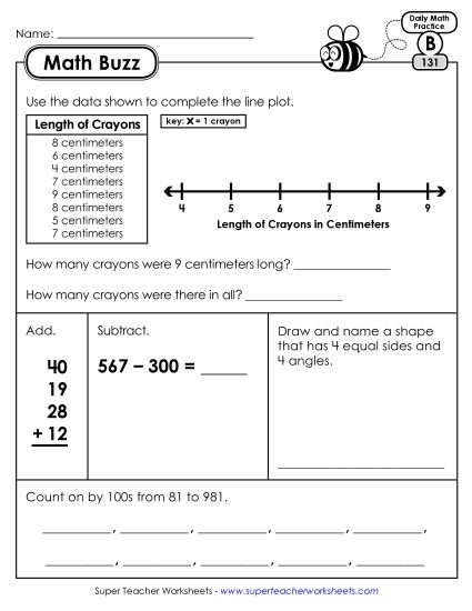 Math Buzz: Week 27 Worksheets 131 through 135 (Printable PDF Worksheet)