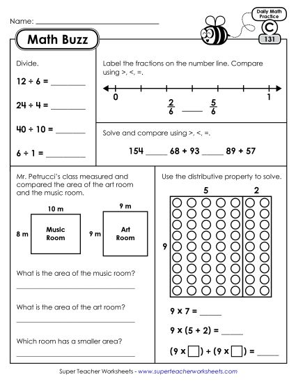 Math Buzz: Week 27 Worksheets 131 through 135 (Printable PDF Worksheet)