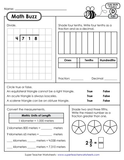 Math Buzz: Week 27 Worksheets 131 through 135 (Printable PDF Worksheet)