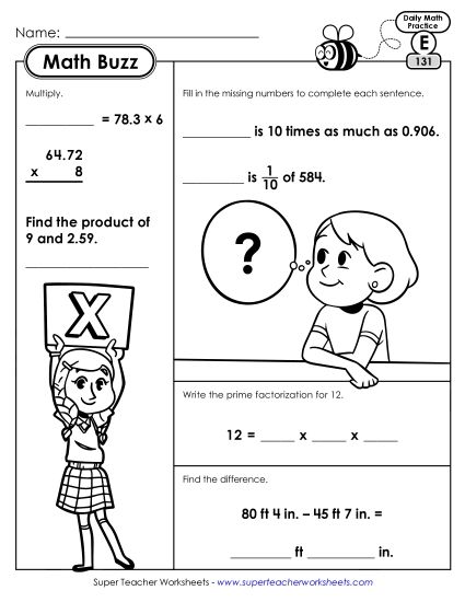 Math Buzz: Week 27 Worksheets 131 through 135 (Printable PDF Worksheet)