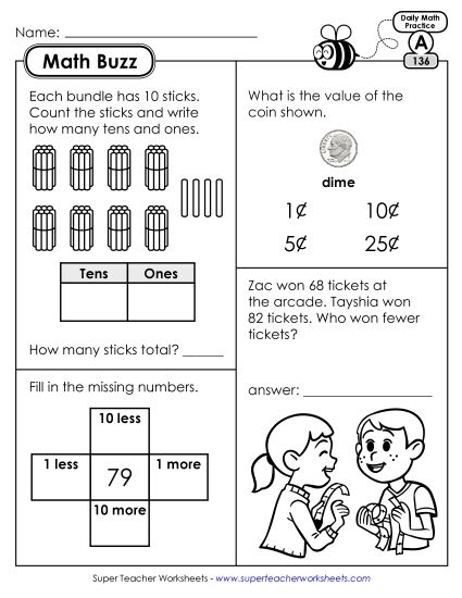 Math Buzz: Week 28 Worksheets 136 through 140 (Printable PDF Worksheet)