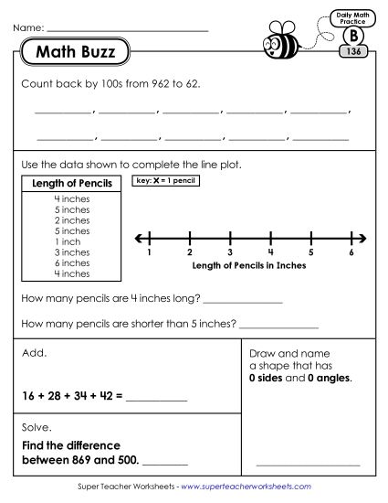 Math Buzz: Week 28 Worksheets 136 through 140 (Printable PDF Worksheet)
