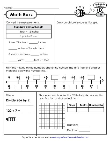 Math Buzz: Week 28 Worksheets 136 through 140 (Printable PDF Worksheet)