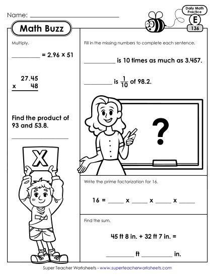 Math Buzz: Week 28 Worksheets 136 through 140 (Printable PDF Worksheet)