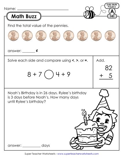 Math Buzz: Week 29 Worksheets 141 through 145 (Printable PDF Worksheet)