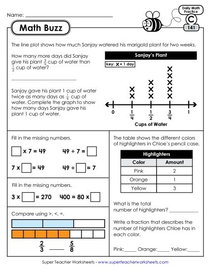 Math Buzz: Week 29 Worksheets 141 through 145 (Printable PDF Worksheet)