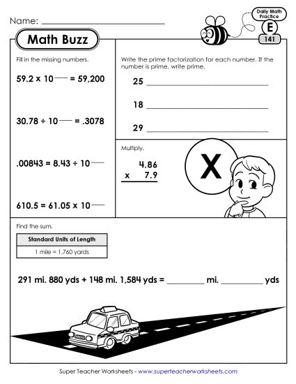 Math Buzz: Week 29 Worksheets 141 through 145 (Printable PDF Worksheet)