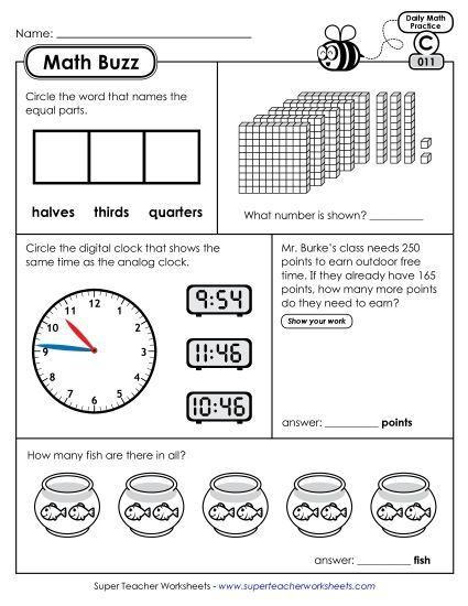 Math Buzz: Week 3 Worksheets 11 through 15 (Printable PDF Worksheet)