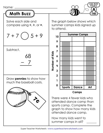 Math Buzz: Week 30 Worksheets 146 through 150 (Printable PDF Worksheet)