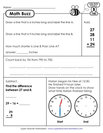 Math Buzz: Week 30 Worksheets 146 through 150 (Printable PDF Worksheet)